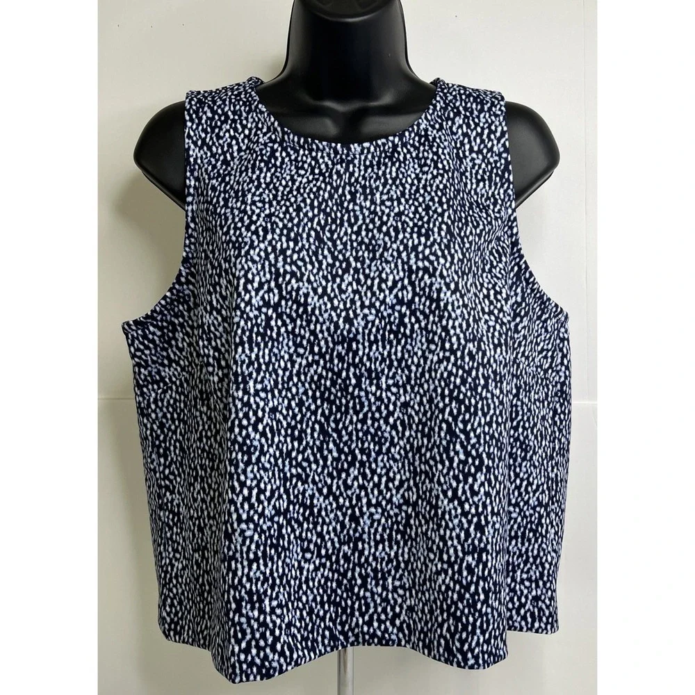 Michael Kors (MK) Women's Printed Blue Tank Top Zipper Back Size XL~NWT